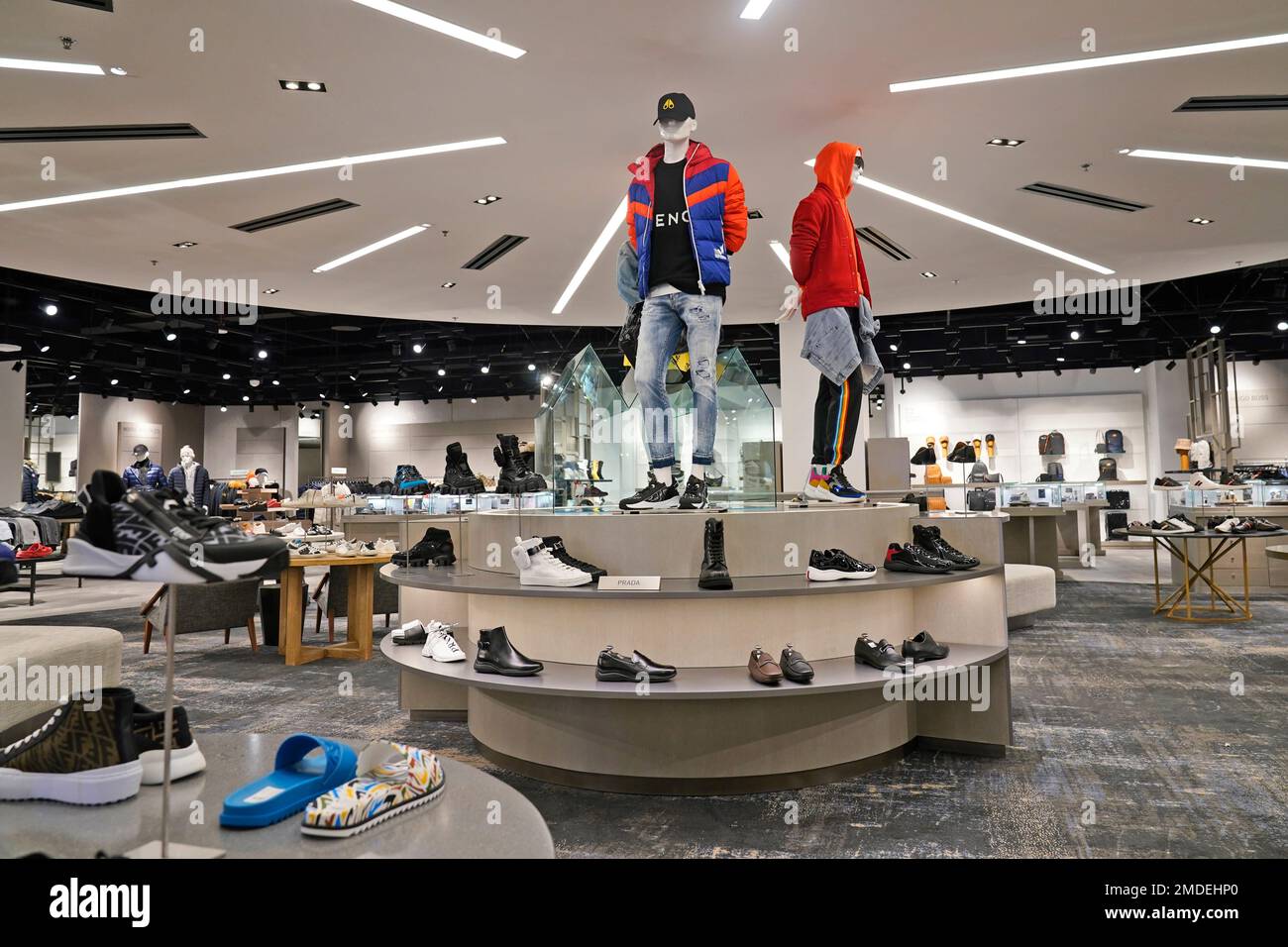Displays are ready for customers in the Louis Vuitton section of Saks Fifth  Avenue at the American Dream mall in East Rutherford, N.J., Wednesday,  Sept. 15, 2021. (AP Photo/Seth Wenig Stock Photo 