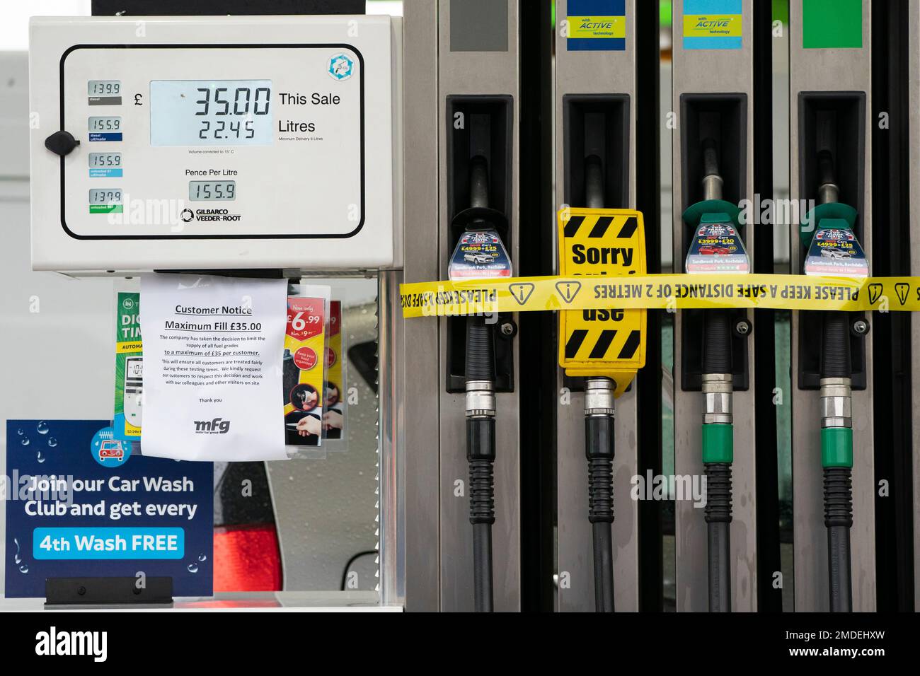 A veiw of closed pumps at a petrol station in Manchester England