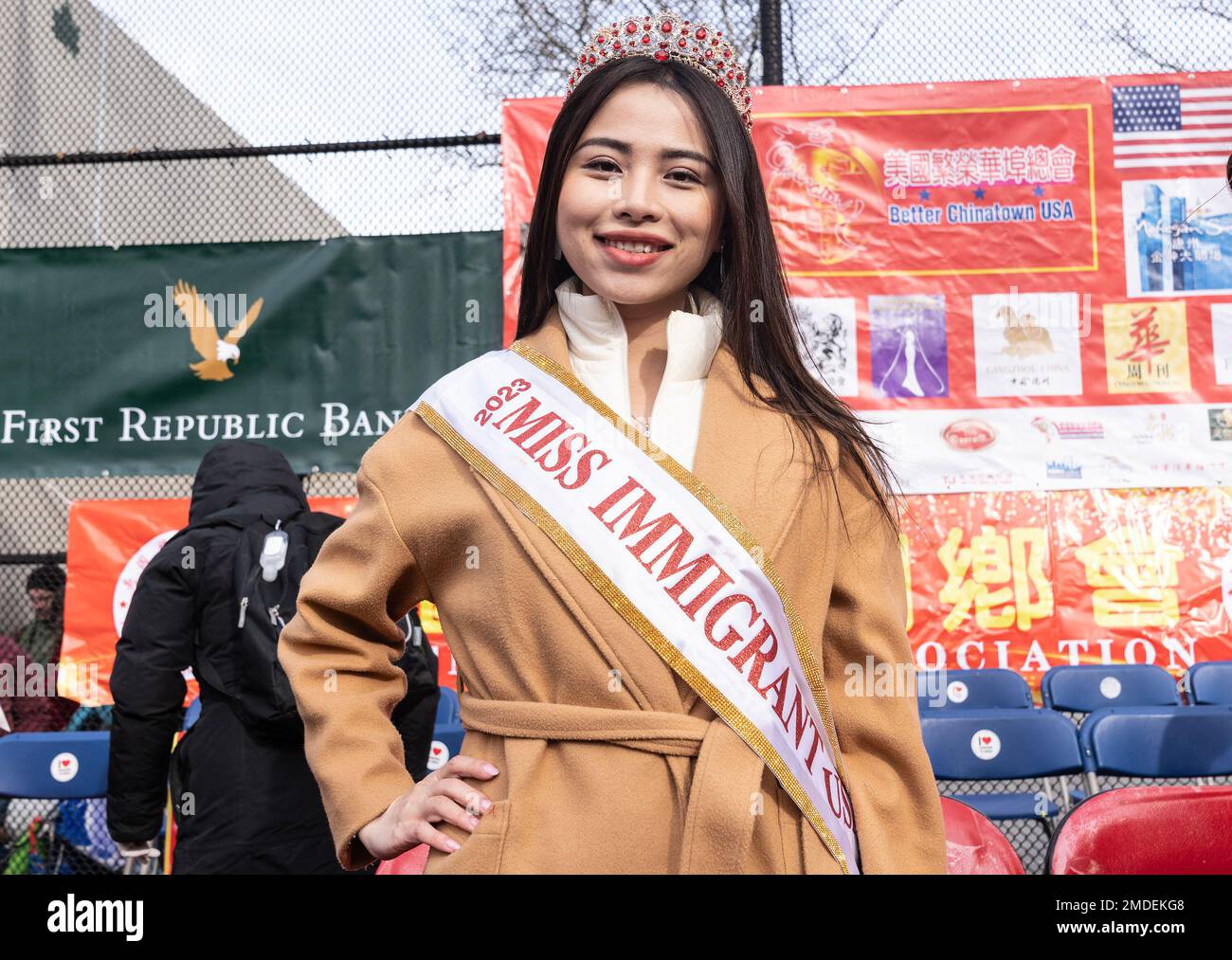 New York, New York, USA. 22nd Jan, 2023. Miss Immigrant 2023 Lana Tu attends Lunar New Year of Rabbit celebration in New York's Chinatown at Sara D. Roosevelt Park (Credit Image: © Lev Radin/Pacific Press via ZUMA Press Wire) EDITORIAL USAGE ONLY! Not for Commercial USAGE! Stock Photo