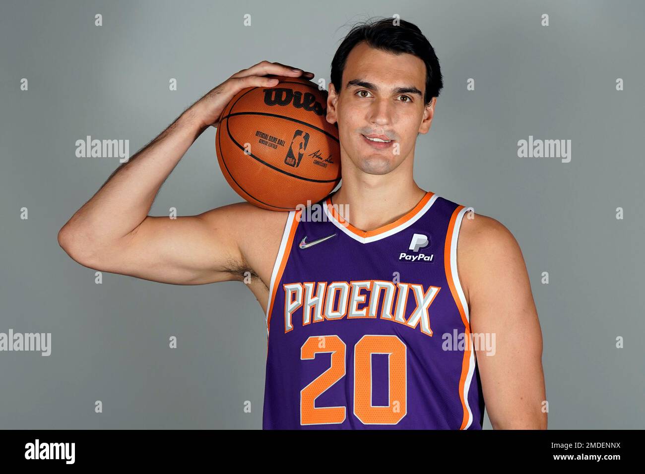 Phoenix Suns' Dario Saric poses for a photo during an NBA