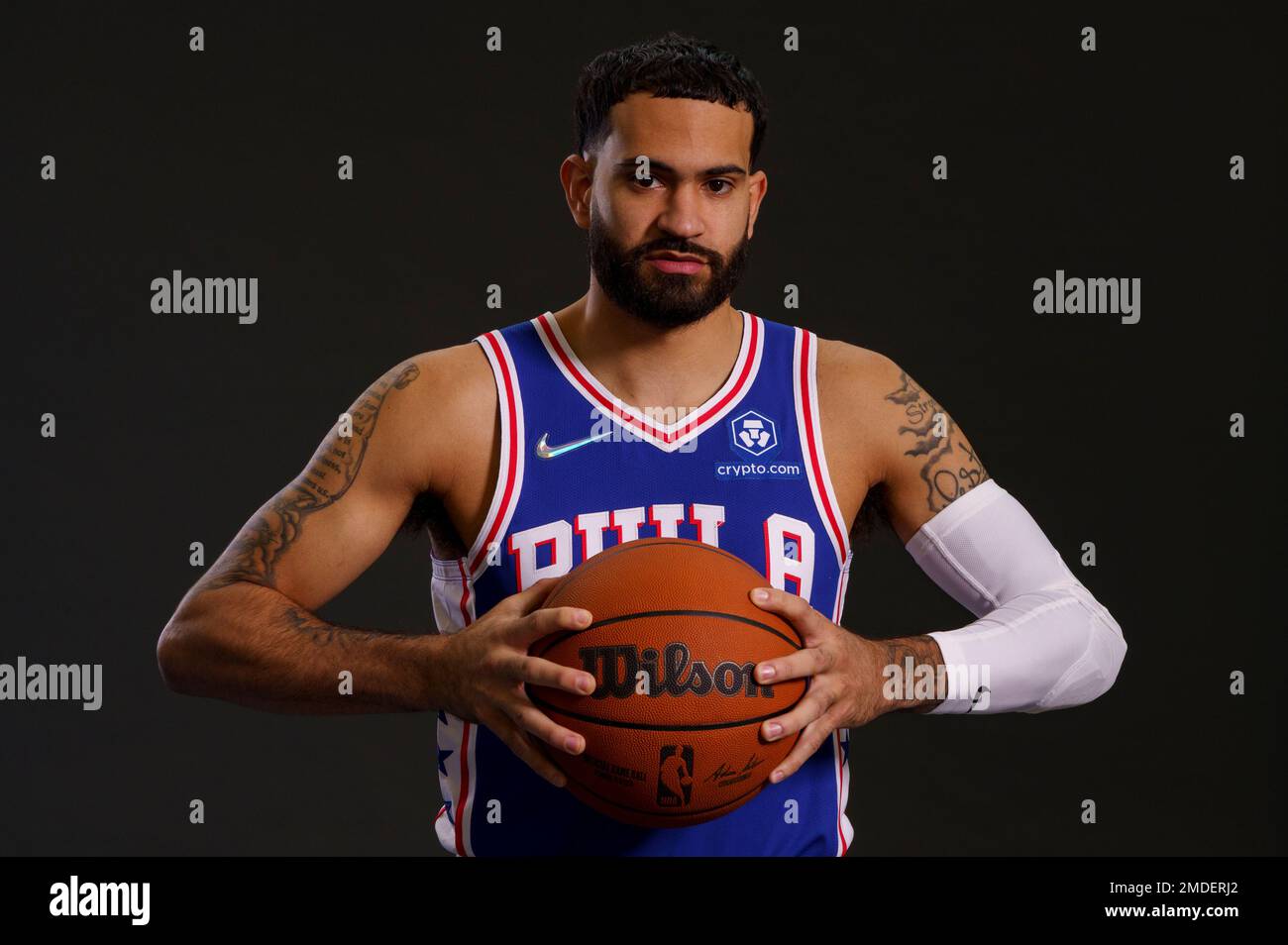 Philadelphia 76ers guard Grant Riller poses for photos during the NBA ...