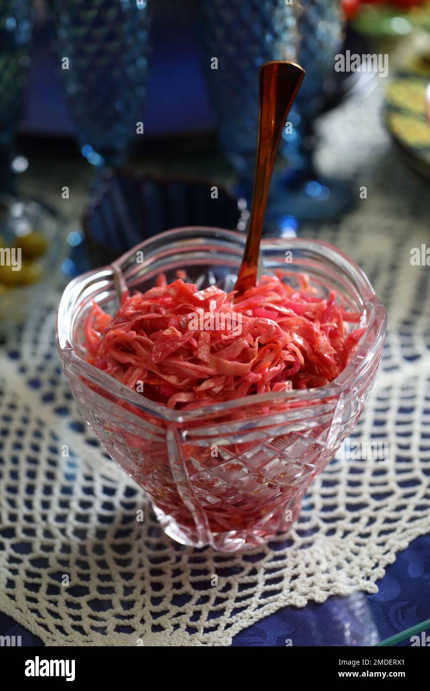 Sauerkraut with beets on the festive table Stock Photo