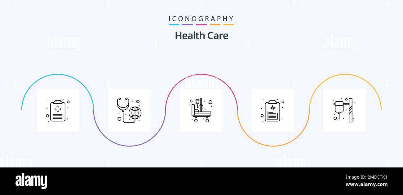 Health Care Line 5 Icon Pack Including drip. report. hospital bed. list