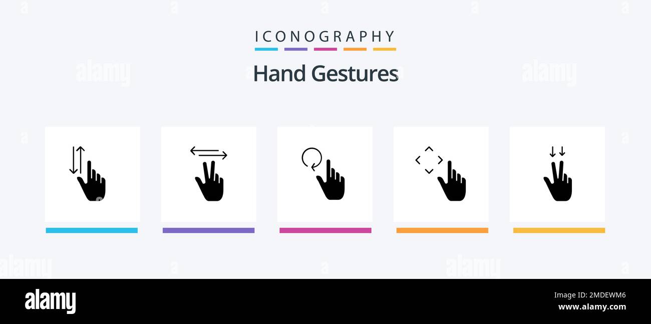 Hand Gestures Glyph 5 Icon Pack Including fingers. gestures. touch. up