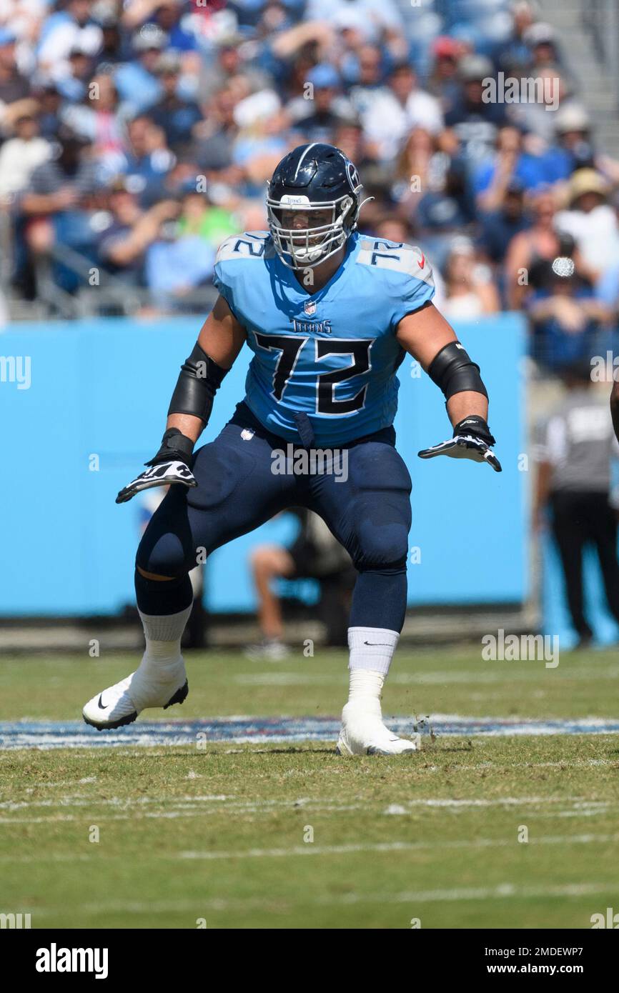 Tennessee Titans offensive tackle David Quessenberry (72) plays against the  Indianapolis Colts during an NFL football game , Monday, Sept. 27, 2021, in  Nashville, Tenn. (AP Photo/John Amis Stock Photo - Alamy