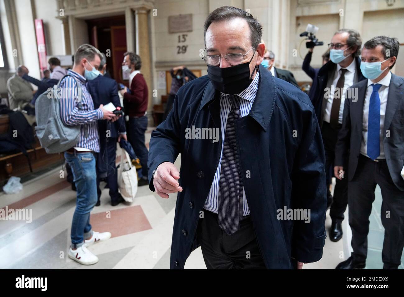 CEO of Swiss bank UBS France Jean-Frederic de Leusse leaves the courtroom  after the French court postponed the verdict of UBS tax evasion at Paris'  Appeals court, Monday, Sept. 27, 2021. Swiss
