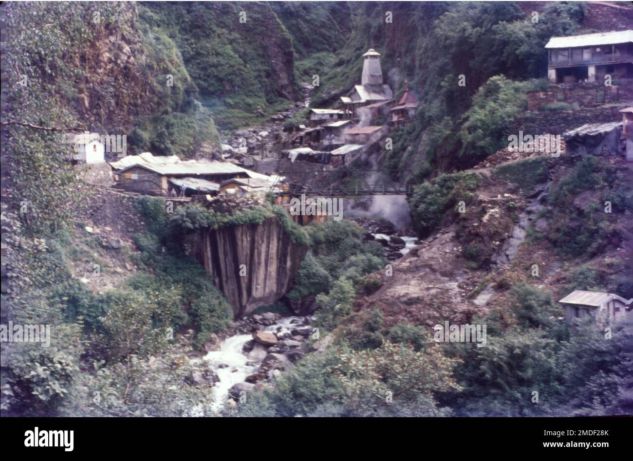 Yamunotri Temple is situated in the western region of Garhwal Himalayas at an altitude of 3,291 metres in Uttarkashi district, Uttarakhand. It's Just 129 km from Uttarkashi, the main district headquarter. The temple is dedicated to Goddess Yamuna and has a black marble idol of the goddess. the temple devoted to the Goddess Yamuna and the holy thermal springs at Janki Chatti which is 7 km away. Stock Photo