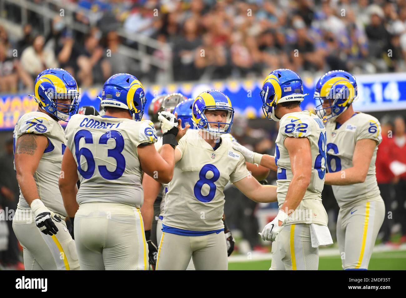 Indianapolis, Indiana, USA. 19th Sep, 2021. Los Angeles Rams kicker Matt Gay  (8) kicks game winning field goal out of the hold by Los Angeles Rams  punter Johnny Hekker (6) during NFL