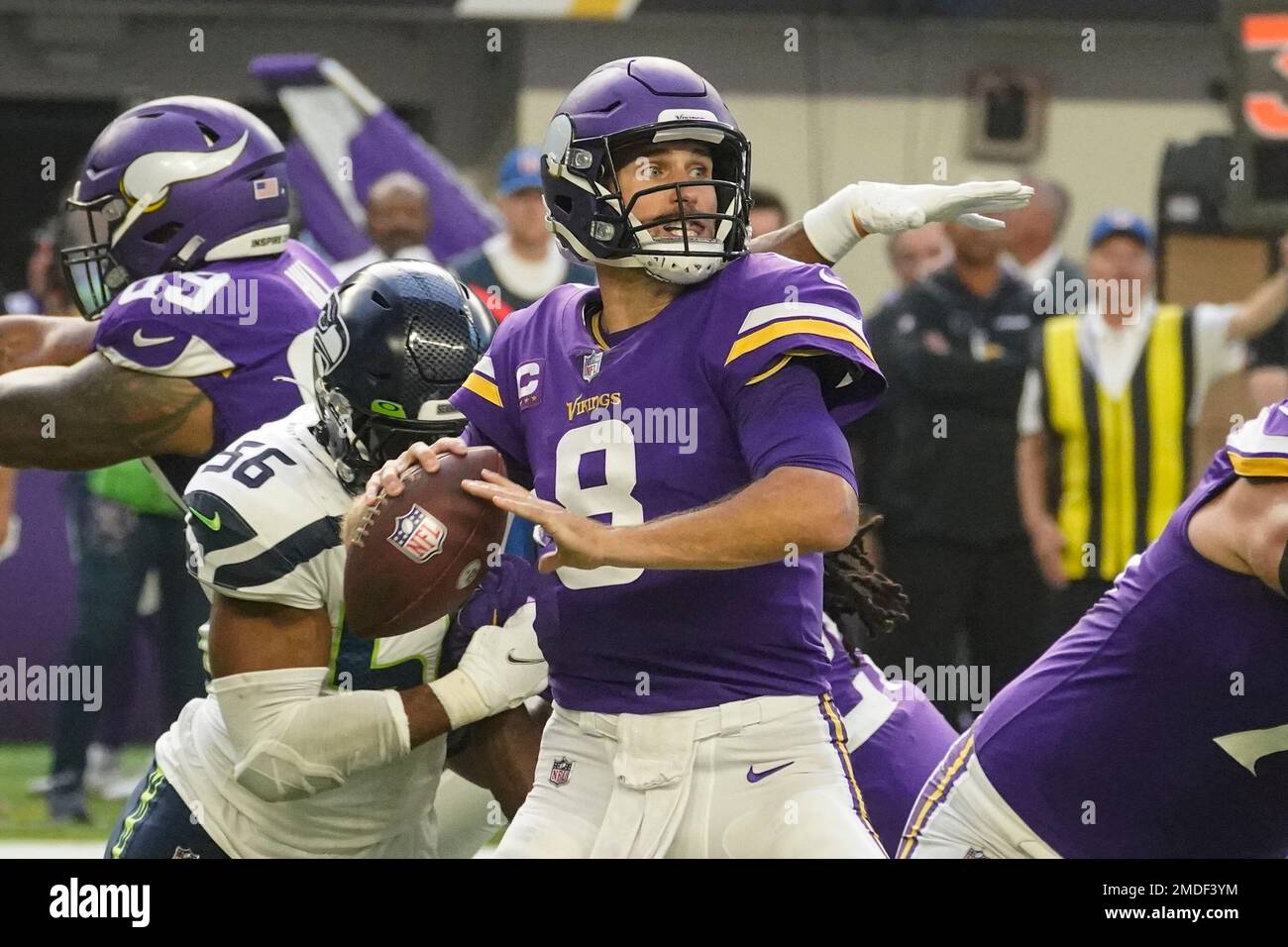 Minnesota Vikings Quarterback Kirk Cousins (8) Throws Under Pressure ...