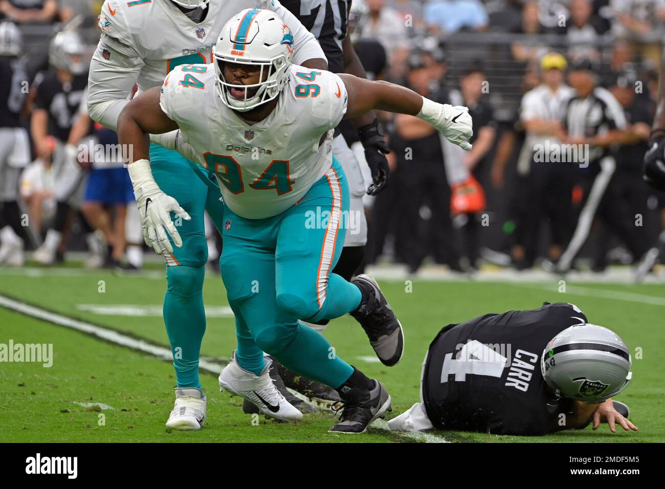 Miami Dolphins defensive end Christian Wilkins (94) celebrates a