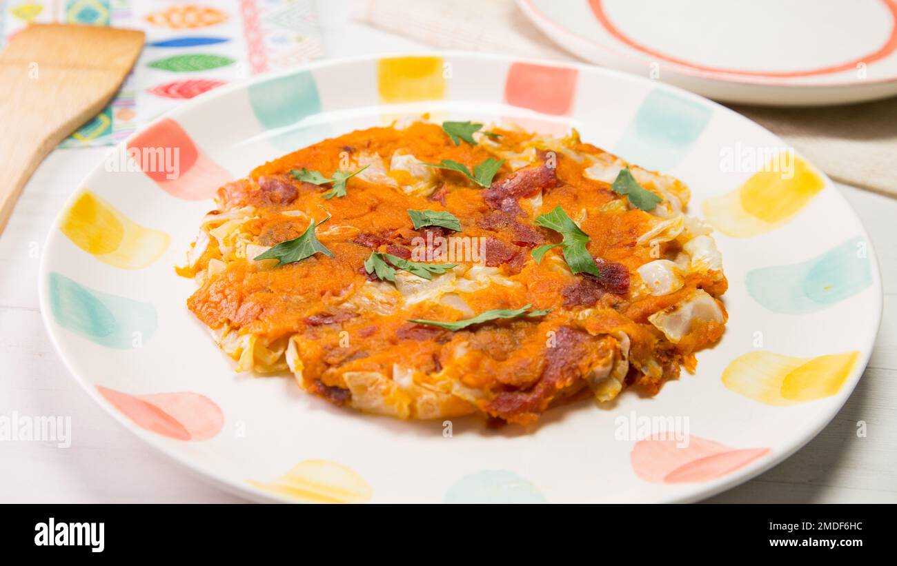 Sweet potato omelette with cabbage and vegetables Stock Photo Alamy