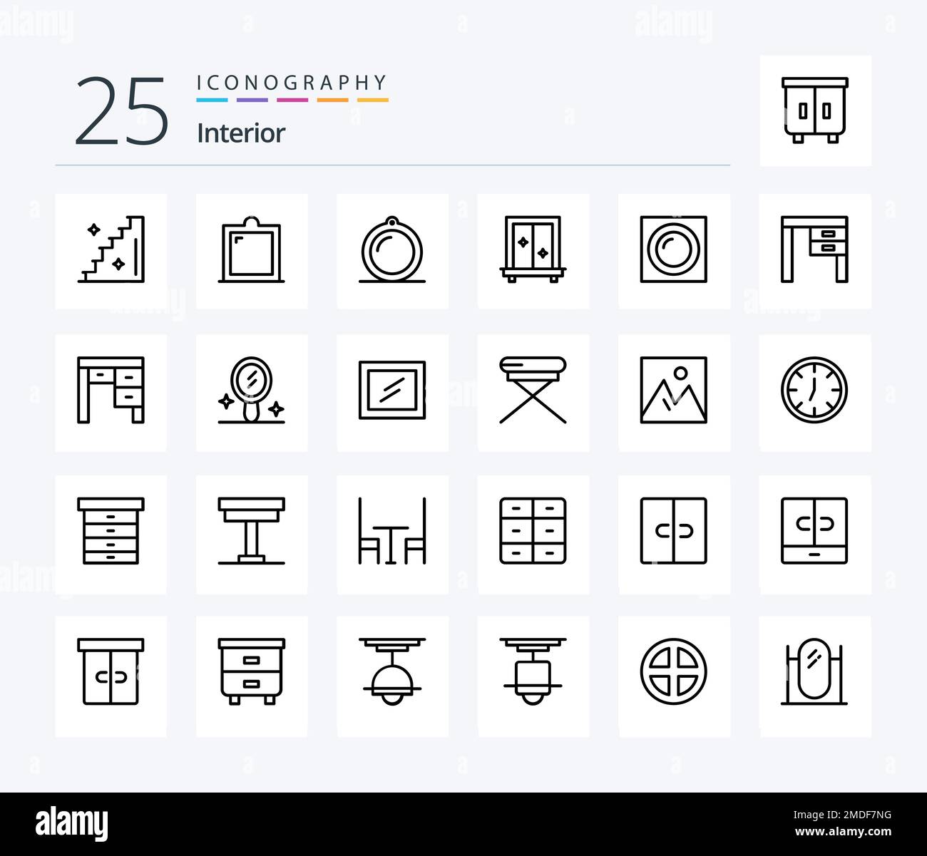 Interior 25 Line icon pack including furniture. decor. cupboard ...