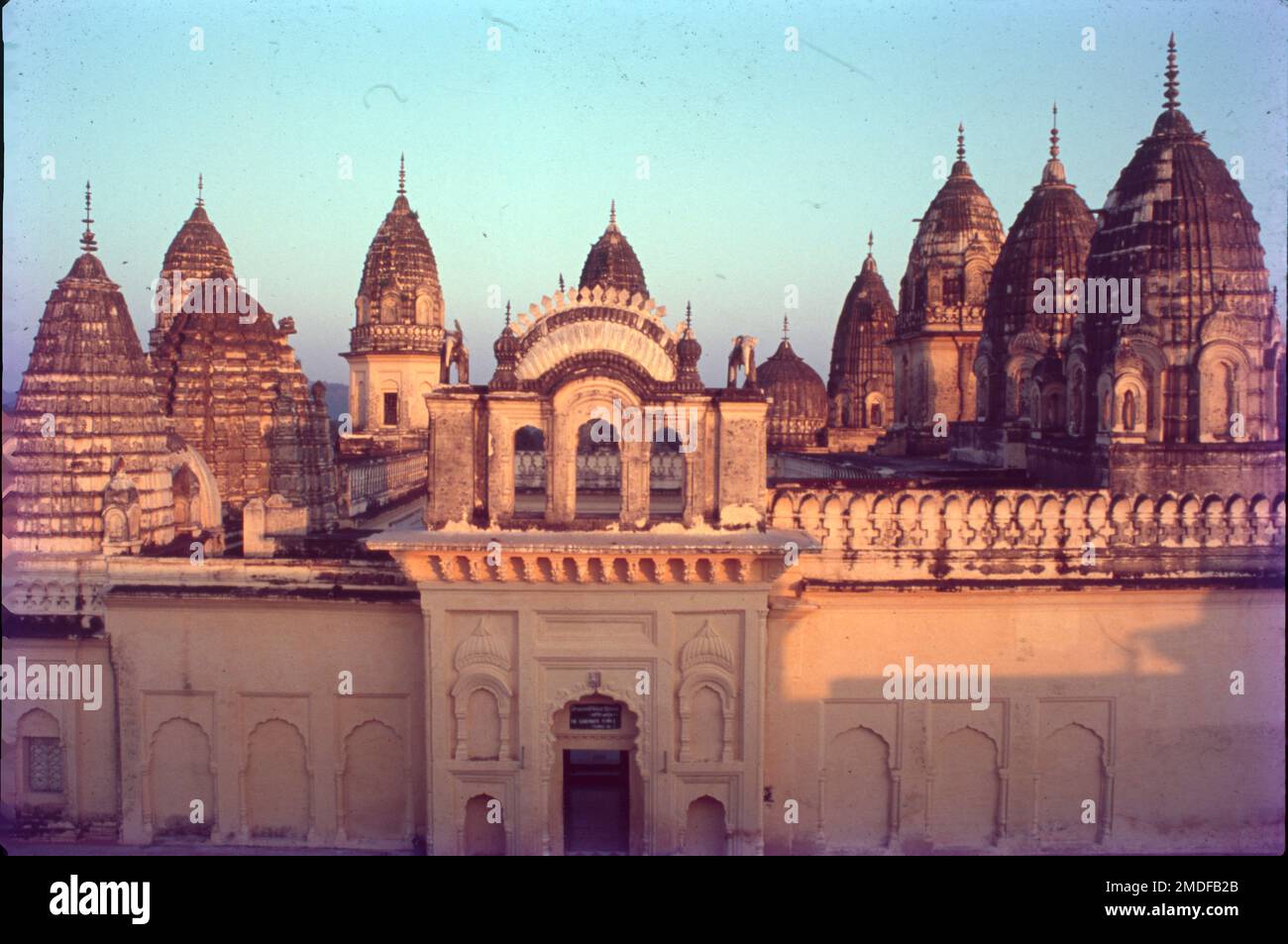 The Khajuraho Group of Monuments are a group of Hindu and Jain temples in Chhatarpur district, Madhya Pradesh, India. They are about 175 kilometers southeast of Jhansi, 10km from Azad Nagar Khajwa, 9km from Rajnagar and 49 km from district headquarter Chhatarpur. They are a UNESCO World Heritage Site. Built in the mediaeval century by the Chandela Dynasty, the UNESCO site of 'Khajuraho Group of Monuments' is famous for its Nagara-Style architecture and graceful sculptures of nayikas (Hindu Mythological female protagonists) and deities. Stock Photo