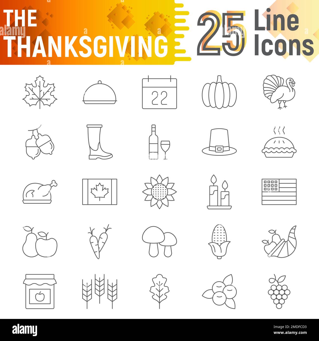 Thanksgiving thin line icon set, holiday symbols collection, vector ...