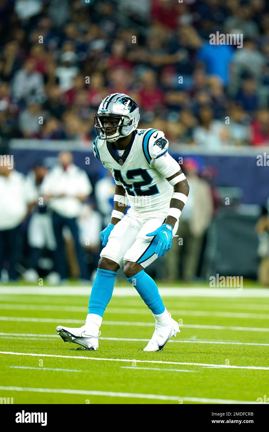 Carolina Panthers defensive back Sam Franklin Jr. (42) drops in coverage  during an NFL football game against the Houston Texans, Thursday, Sept. 23,  2021, in Houston. (AP Photo/Matt Patterson Stock Photo - Alamy