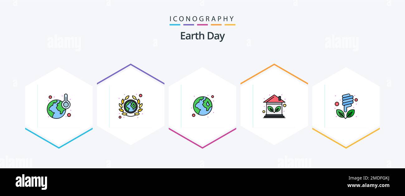 Earth Day 25 FilledLine icon pack including bulb. house. society. estate. world Stock Vector