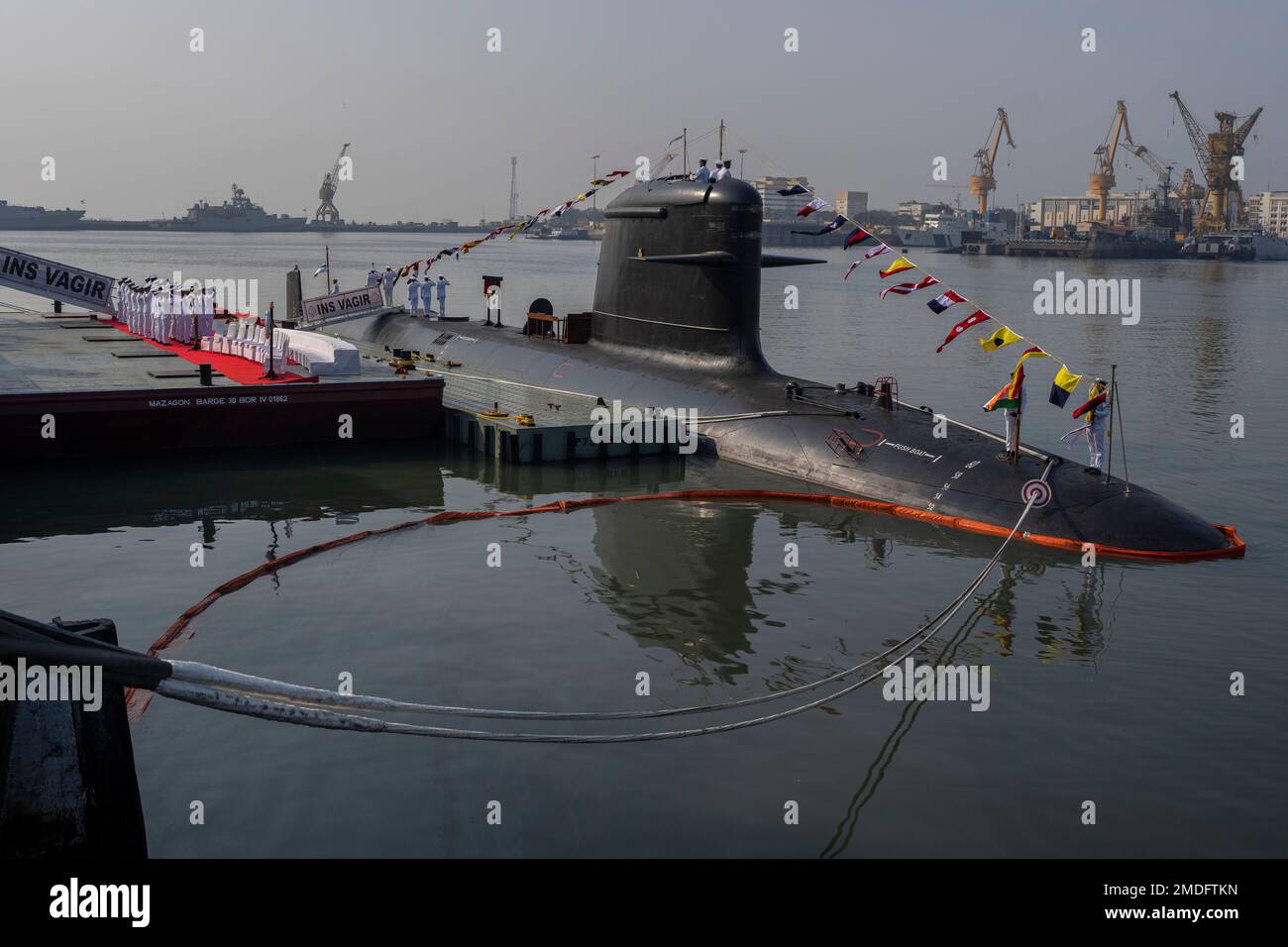 Kalvari Class Submarine Indian naval soldiers attend the commissioning ceremony of the fifth ...