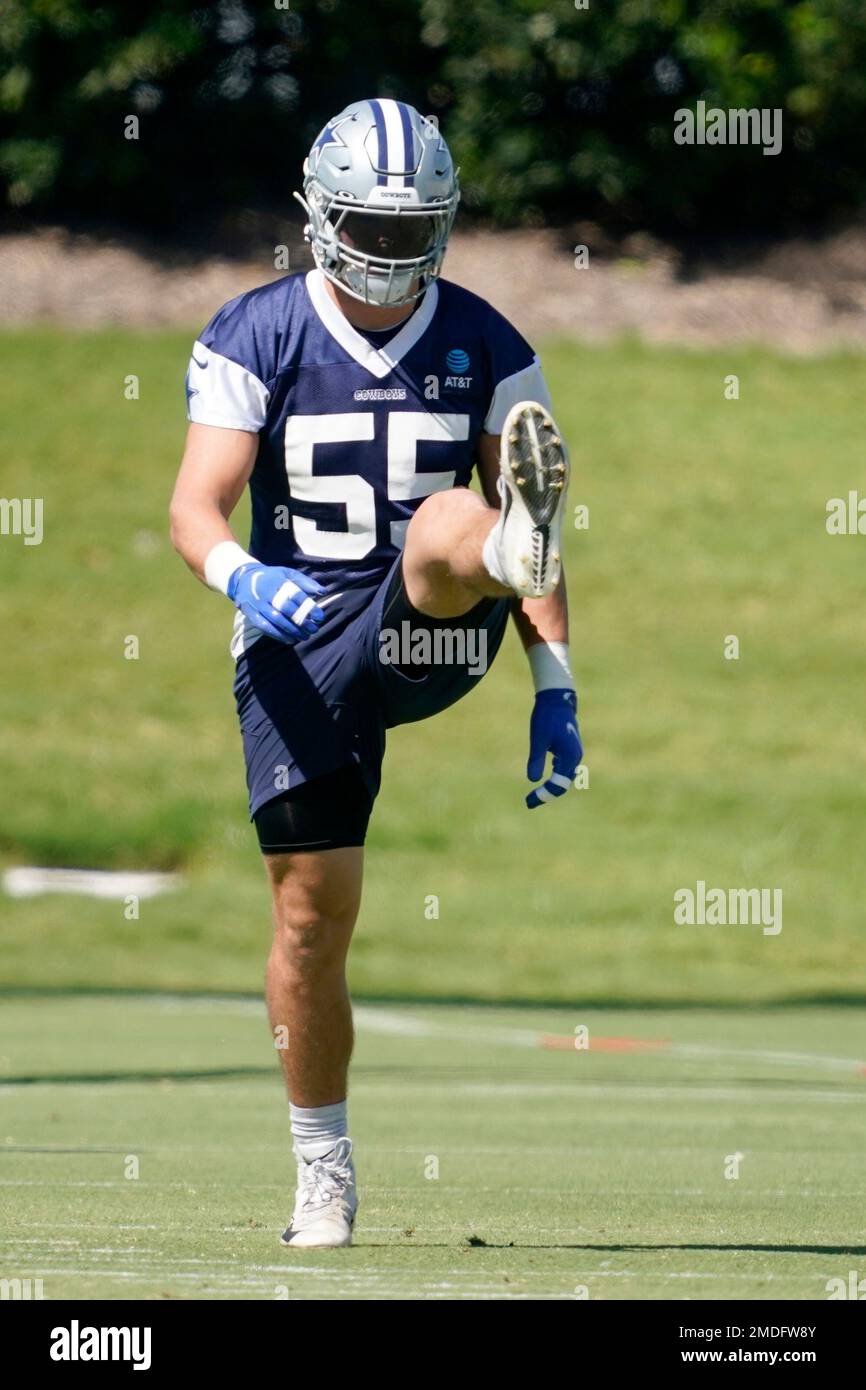 Dallas Cowboys linebacker Leighton Vander Esch (55) is seen during an NFL  football game against the New York Giants, Thursday, Nov. 24, 2022, in  Arlington, Texas. Dallas won 28-20. (AP Photo/Brandon Wade