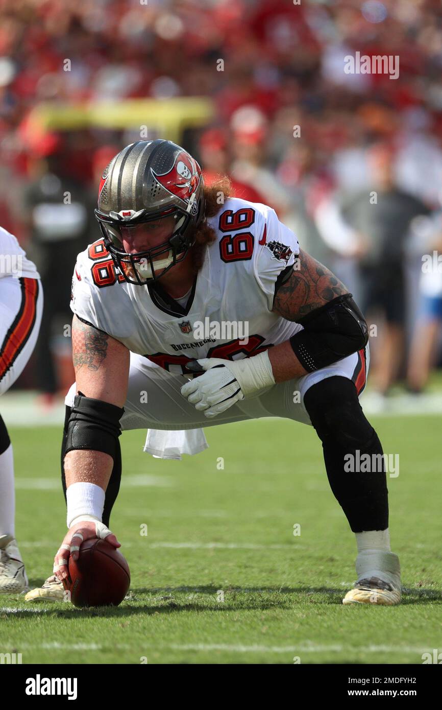 Nov 14, 2021; Landover, MD USA; Tampa Bay Buccaneers center Ryan Jensen  (66) prepares for an NFL game at FedEx Field. The Washington Football Team  beat the Buccaneers 29-19. (Steve Jacobson/Image of