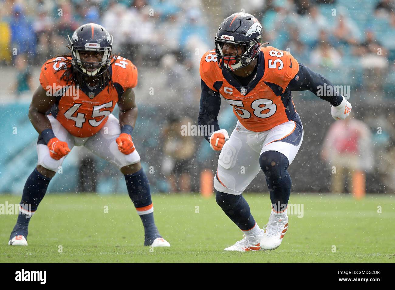 Jacksonville, FL, USA. 19th Sep, 2021. Denver Broncos linebacker Von Miller  (58) during 1st half NFL football game between the DenverBroncos and the  Jacksonville Jaguars at TIAA Bank Field in Jacksonville, Fl.