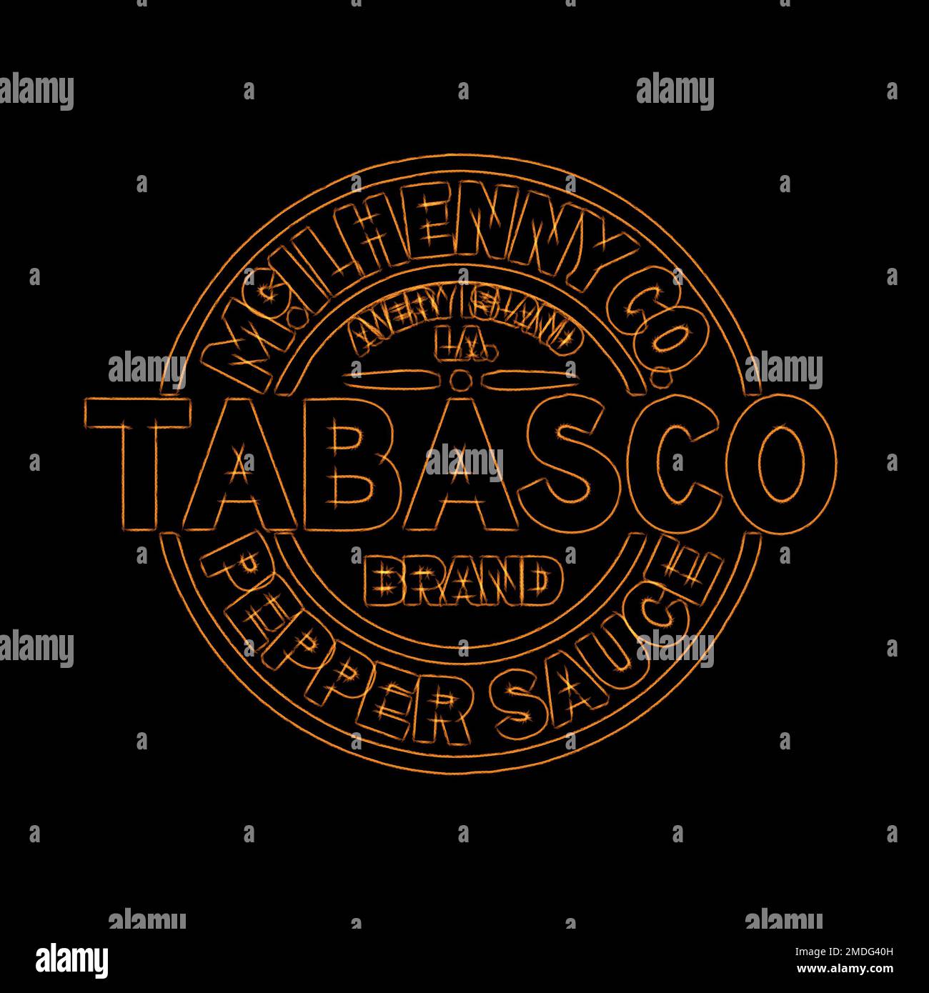 Tabasco Brand logo in Burning Flames Effect on plain Black Background