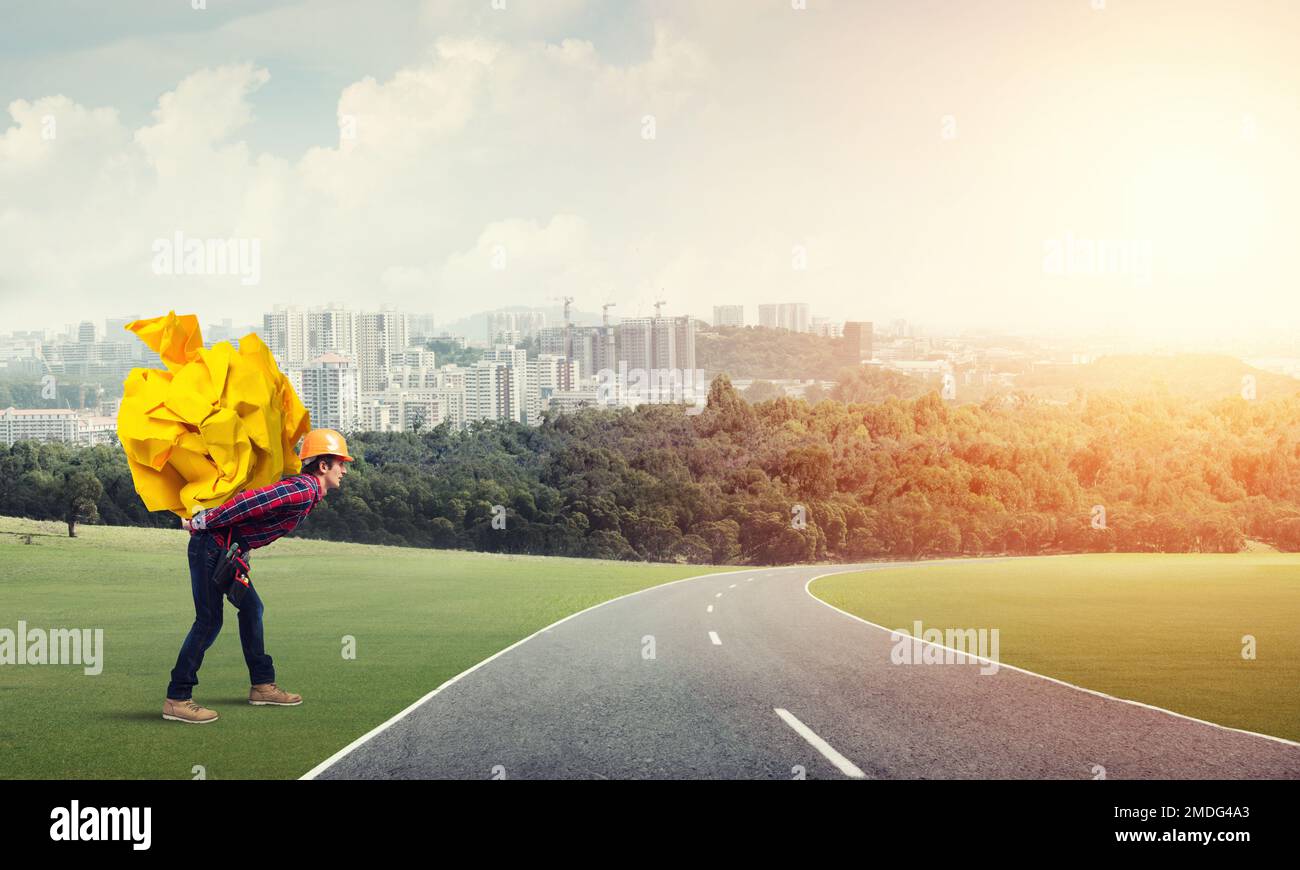 Engineer Man Carry Load Stock Photo Alamy