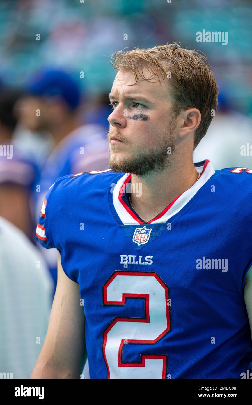 Buffalo Bills kicker Tyler Bass, right, kicks a field goal from the hold of  punter Sam Martin during the first half an NFL preseason football game  against the Indianapolis Colts in Orchard