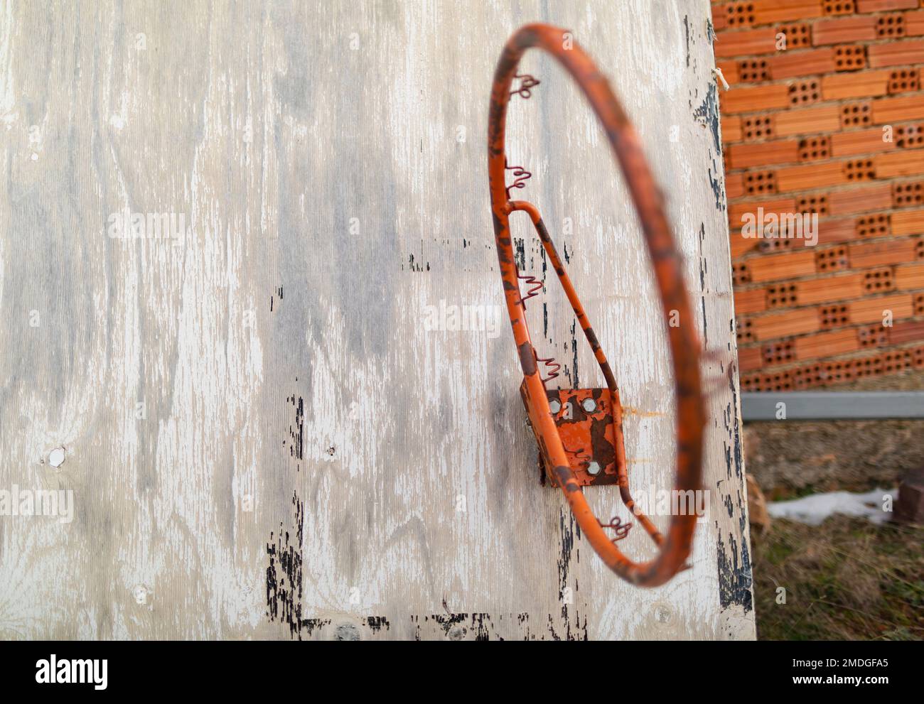 Old basketball hoop. Berrueco, Laguna de Gallocanta, Campo de Daroca