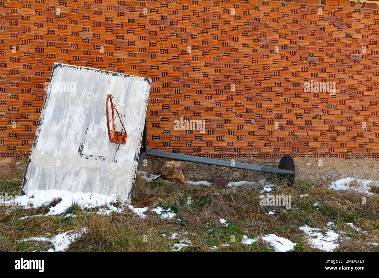 Old basketball hoop. Berrueco, Laguna de Gallocanta, Campo de Daroca