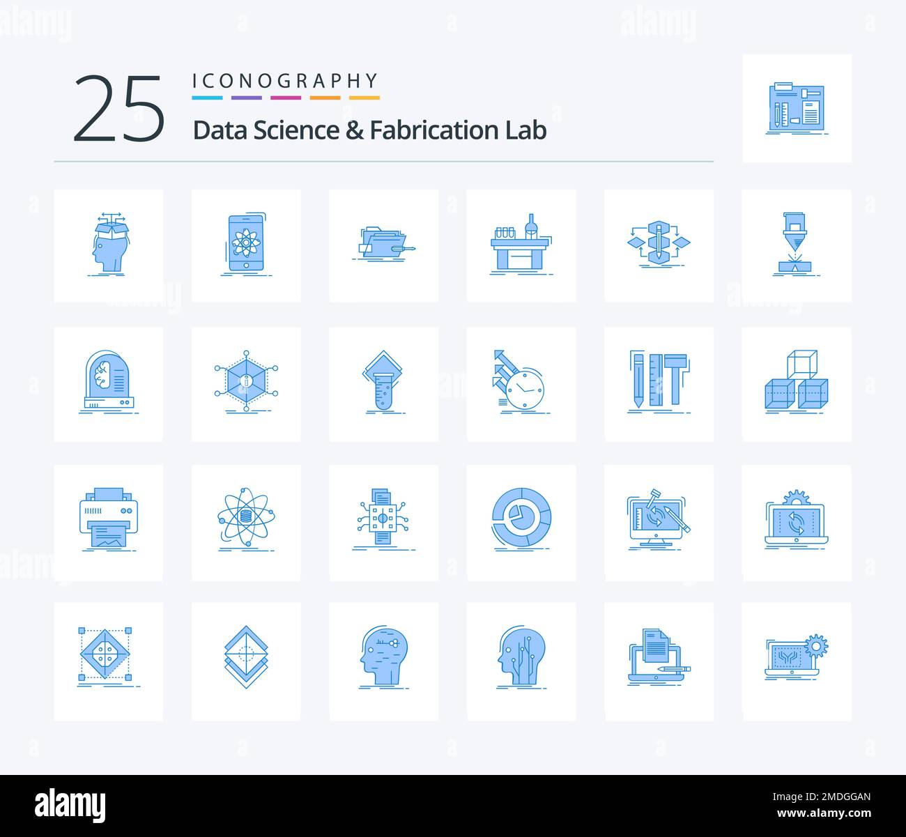 Data Science And Fabrication Lab 25 Blue Color icon pack including lab