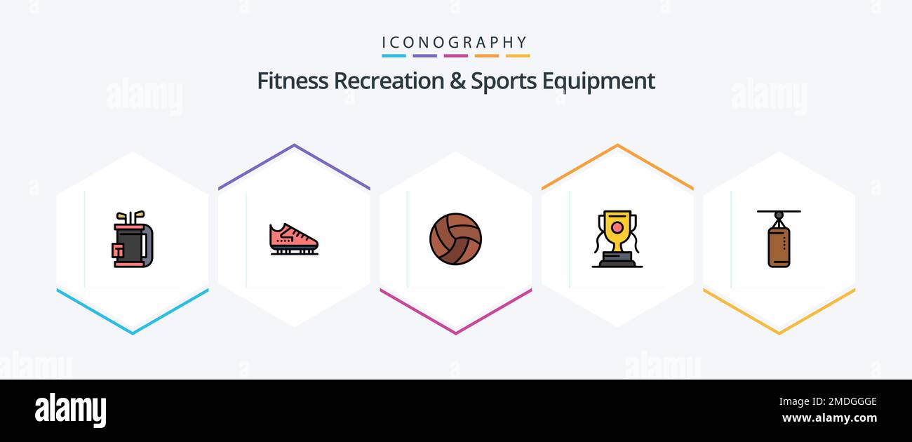 Fitness Recreation And Sports Equipment 25 FilledLine icon pack including game. award. skates. achievment. volleyball Stock Vector