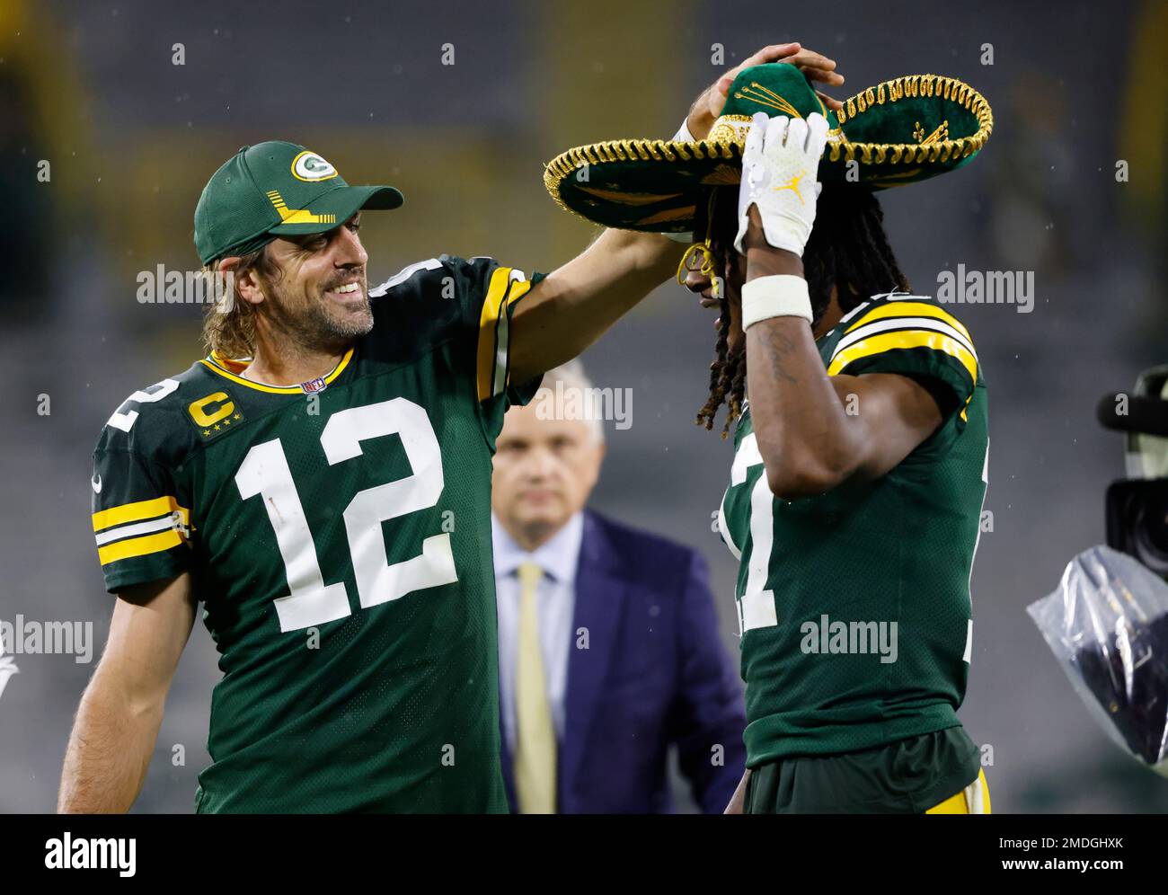 Green Bay Packers wide receiver Davante Adams (17) holds a sombrero after  an NFL game against the Detroit Lions Monday, Sept 20. 2021, in Green Bay,  Wis. (AP Photo/Jeffrey Phelps Stock Photo - Alamy