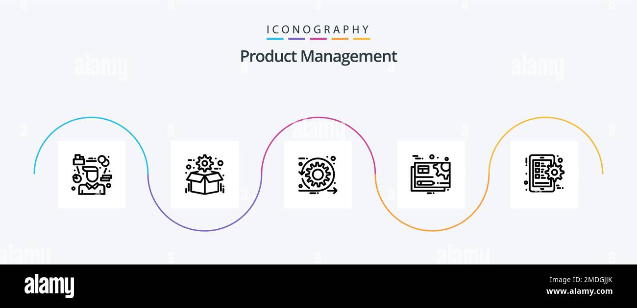 Product Management Line 5 Icon Pack Including gear. document. package