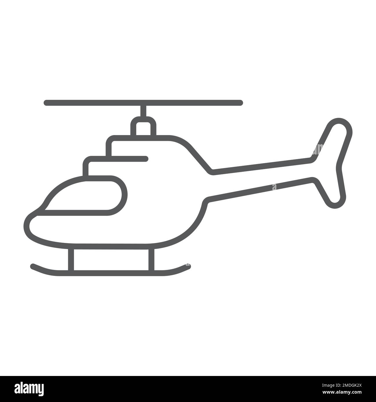 Helicopter thin line icon, transportation and chopper, aircraft sign ...