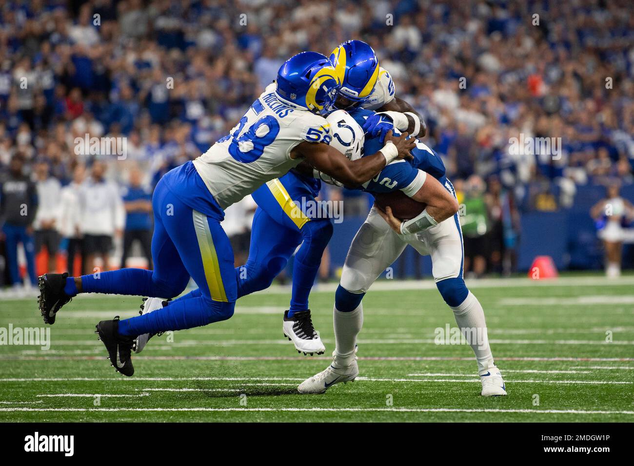 Los Angeles Rams linebacker Justin Hollins (58) celebrates a