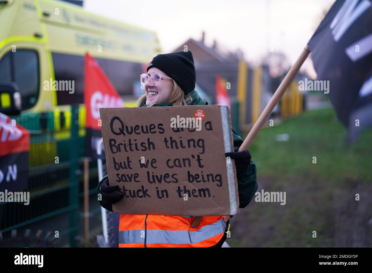 Ambulance workers on the picket line outside the Donnington Ambulance