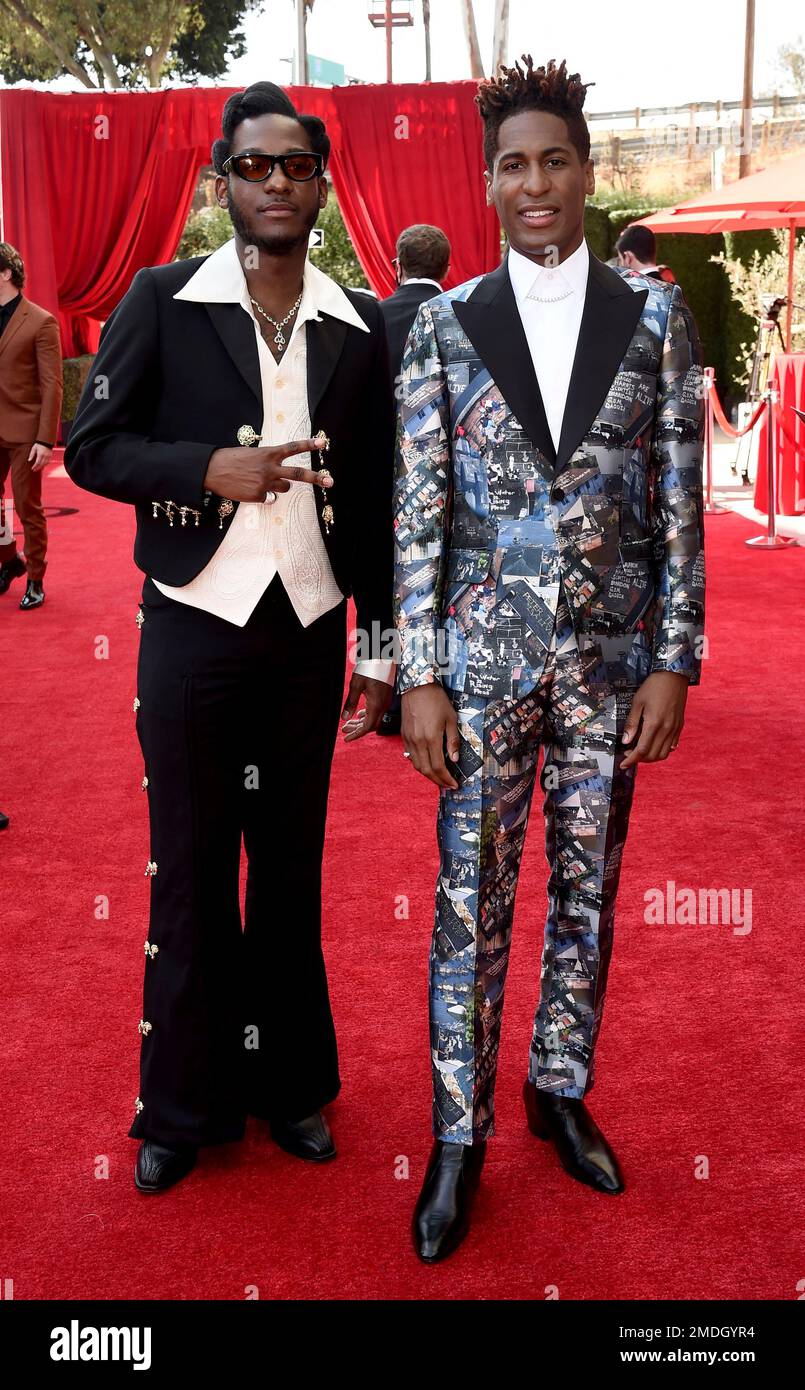 Leon Bridges and Jon Batiste arrive at the 73rd Emmy Awards at the JW