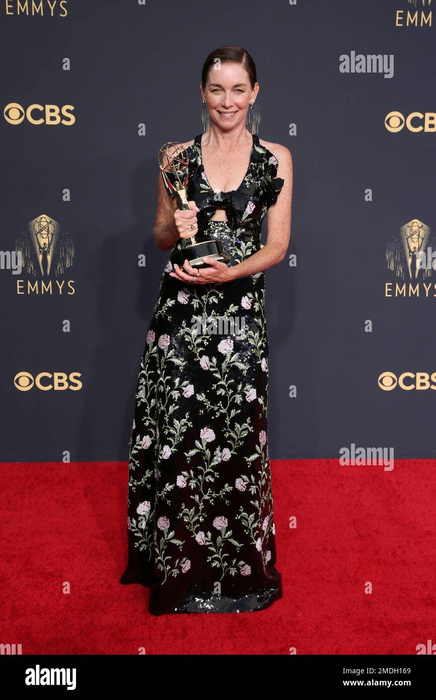 Julianne Nicholson poses for a photo with the award for outstanding