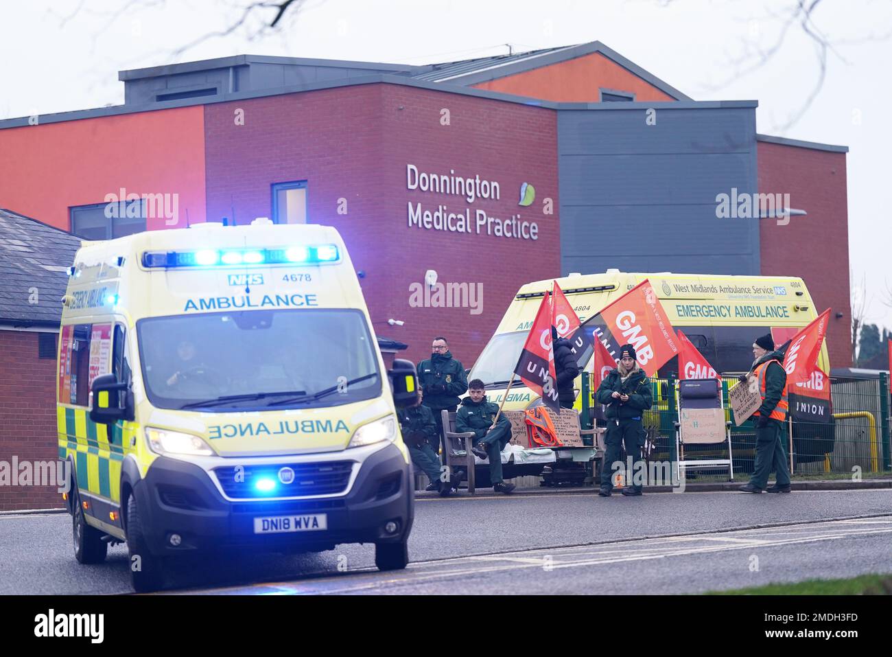 Ambulance workers on the picket line outside the Donnington Ambulance
