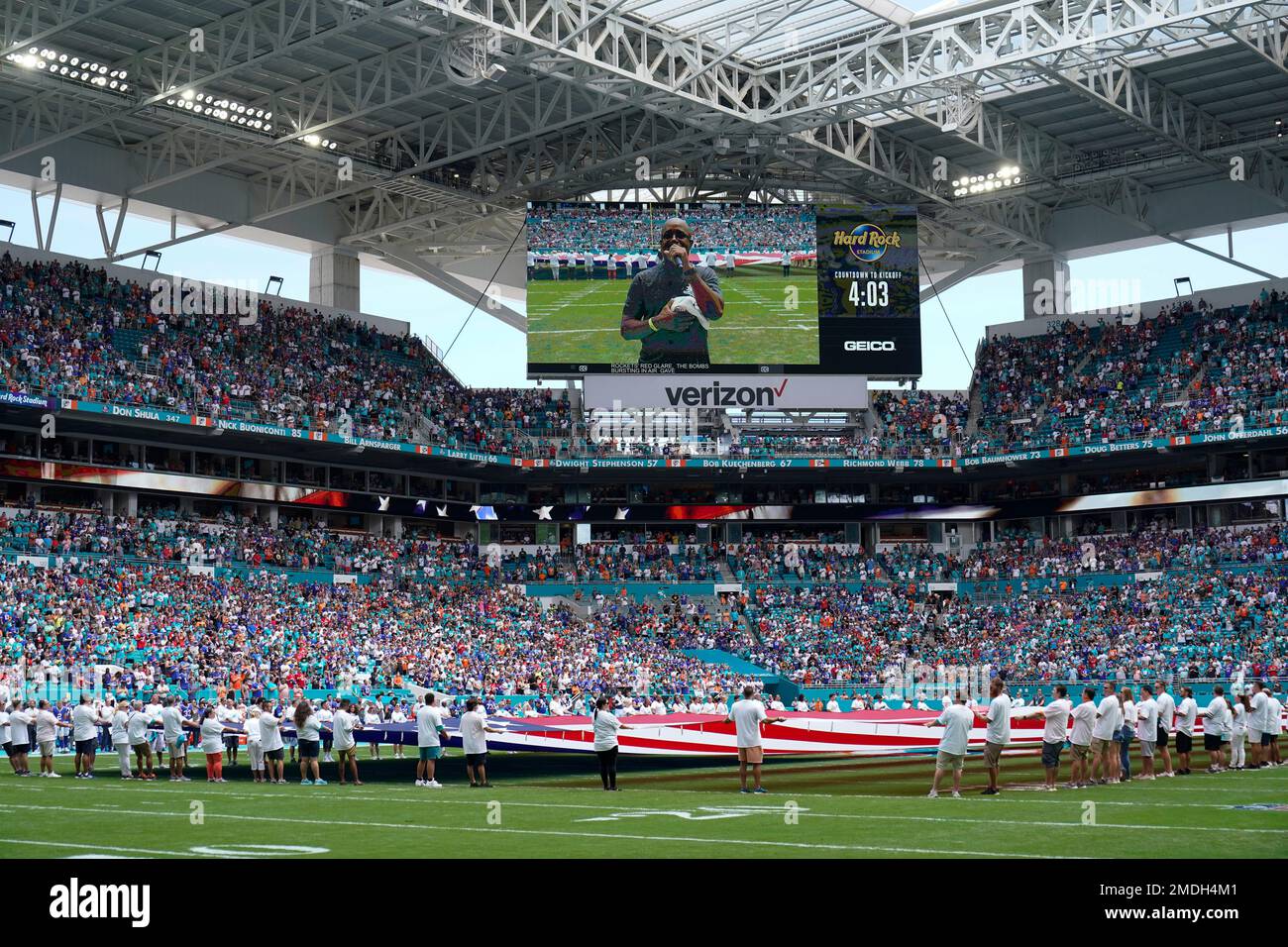 An image of Darius Rucker singing the National Anthem is projected