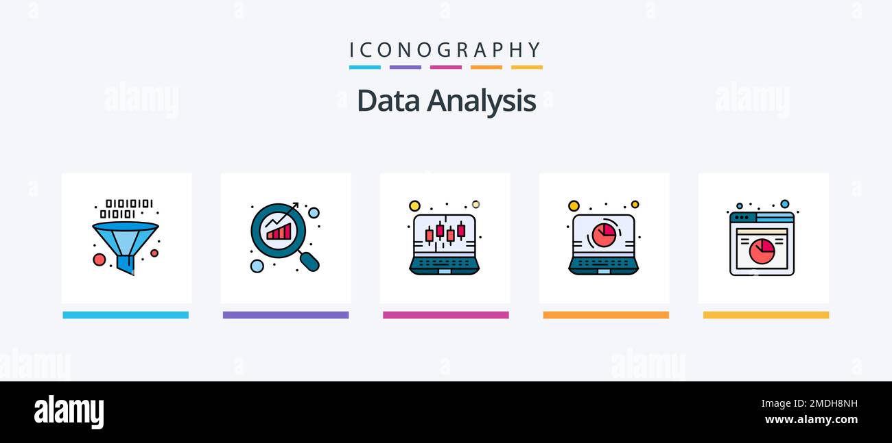 Data Analysis Line Filled 5 Icon Pack Including online data. database ...