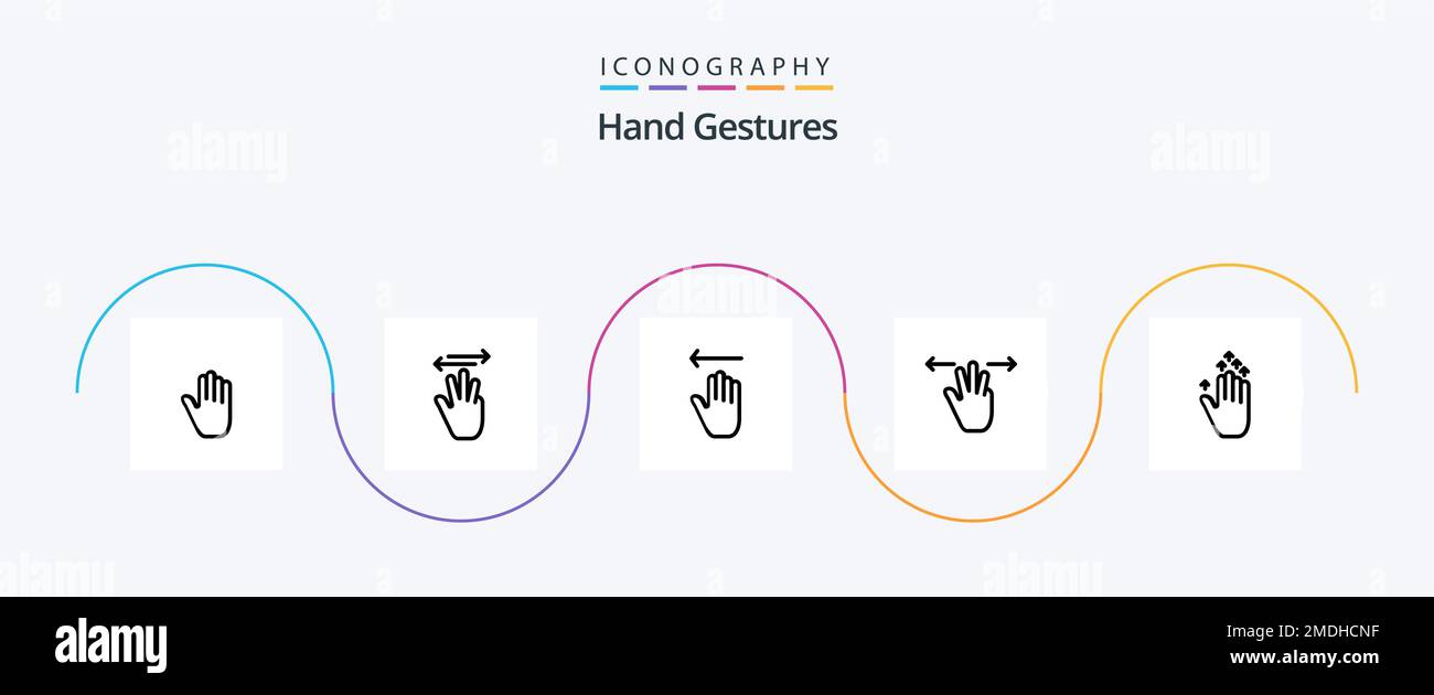 Hand Gestures Line 5 Icon Pack Including three fingers. hand. left. gestures. gestures Stock Vector