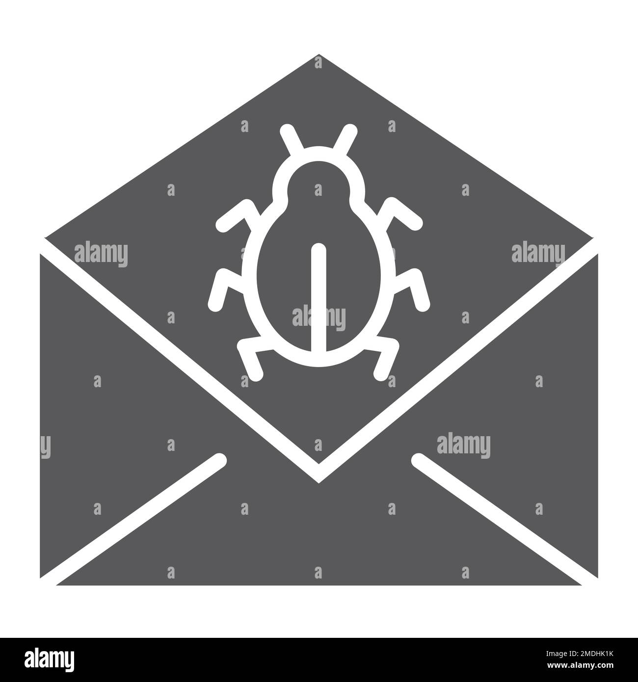 Mail virus attack glyph icon, message and security, email sign, vector graphics, a solid pattern on a white background, eps 10. Stock Vector