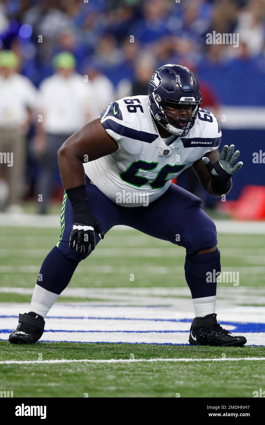 Seattle Seahawks offensive guard Gabe Jackson (66) sets to block against  the Indianapolis Colts during an NFL football game in Indianapolis, Sunday,  Sept. 12, 2021. (Jeff Haynes/AP Images for Panini Stock Photo - Alamy