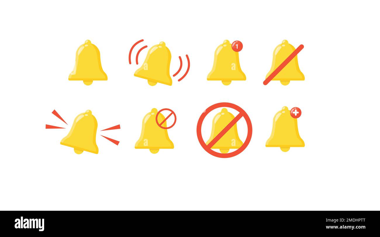 Notification ring icon. Set of notification bells. Vector isolated flat