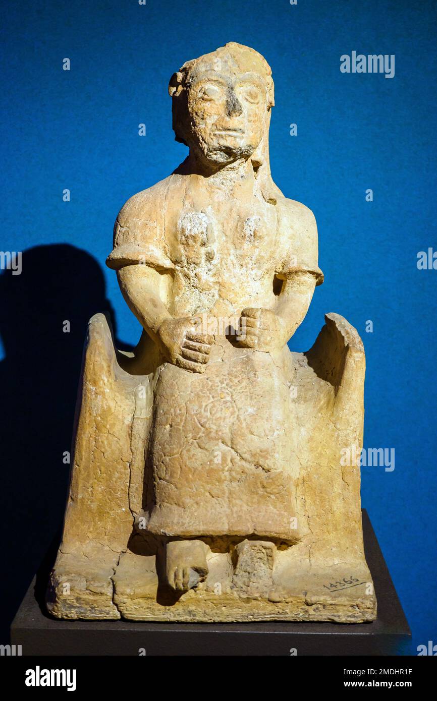 Enthroned goddess's terracotta statue, work of indigenous culture