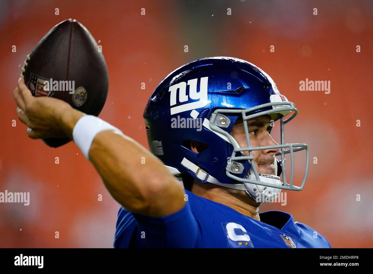 New York Giants quarterback Daniel Jones (8) runs downfield with the ball  during the first half of an NFL football game against the Washington  Football Team, Thursday, Sept. 16, 2021, in Landover