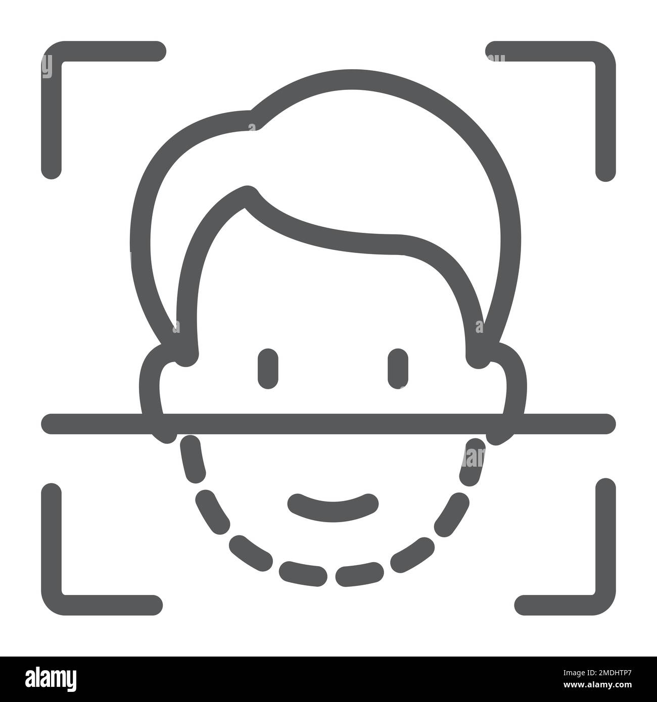 Face ID line icon, face recognition and face identification, face