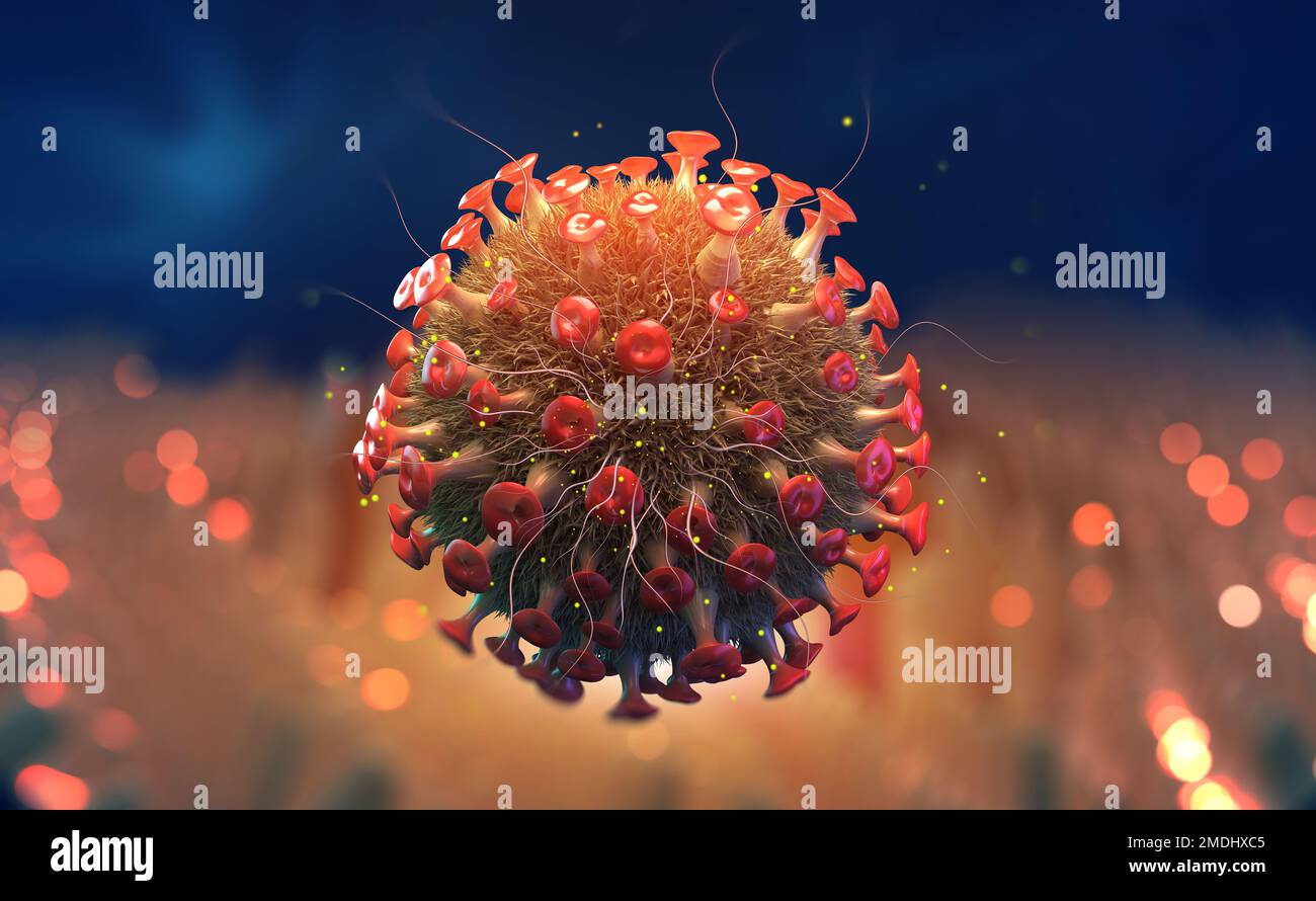 Virus, germs, microbe, bacterium, pathogen organism, infectious micro virology. Mutation of new viruses 3d illustration Stock Photo