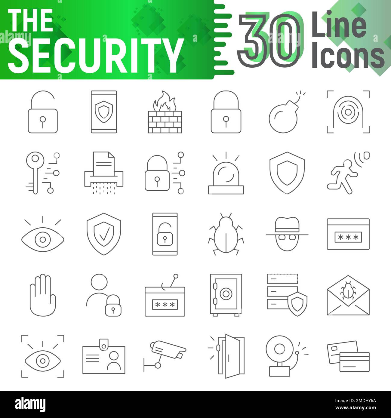 Security thin line icon set, protection symbols collection, vector sketches, logo illustrations, defense signs linear pictograms package isolated on white background, eps 10. Stock Vector